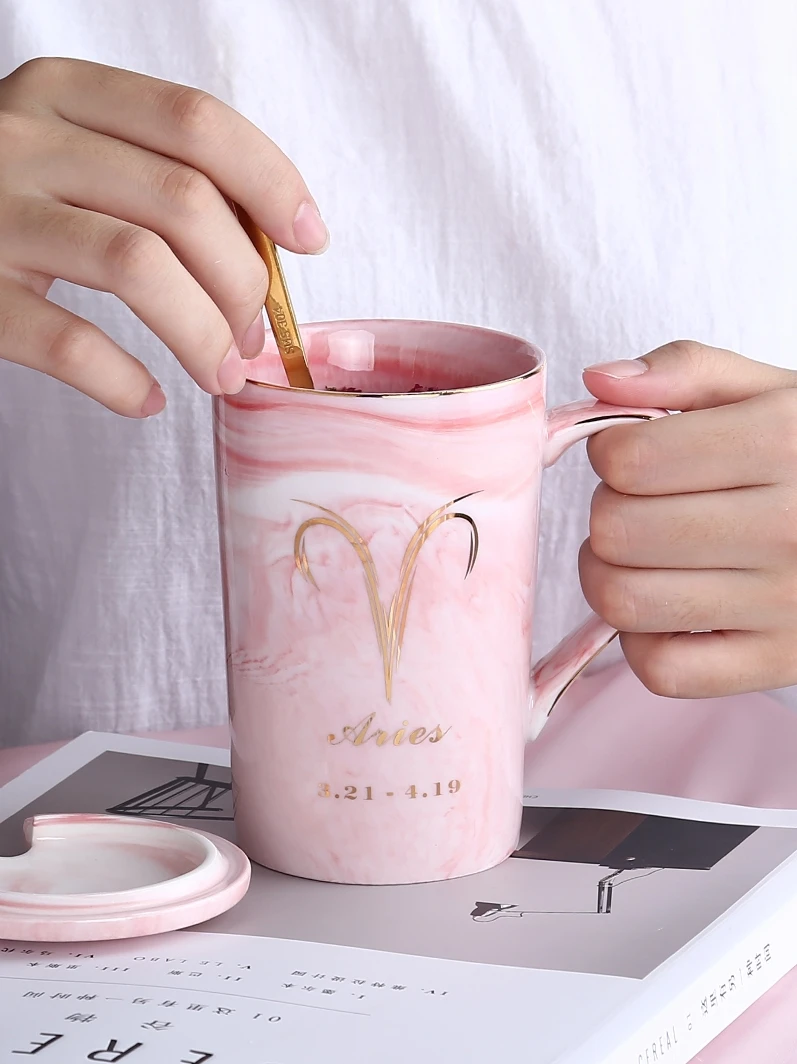 Кружка OUSSIRRO из натурального мрамора с 12 созвездиями керамическая кружка розовым