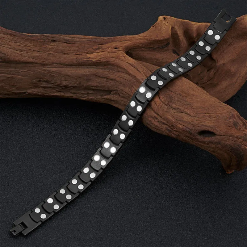 

NHGBFT Black Color Stainless Steel Bracelets Bangles For Mens Health Care Energy Magnetic Bracelet Male Jewelry