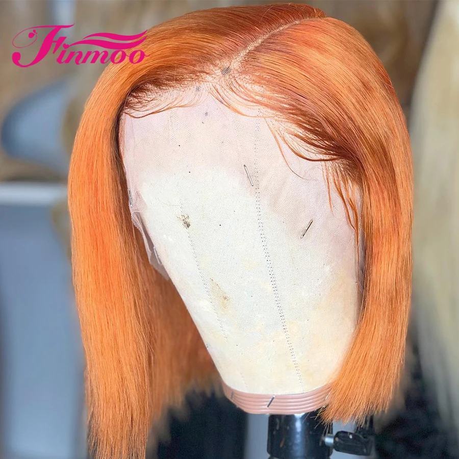 Парик с оранжевым Бобом парики из человеческих волос на фронте шнурка для женщин