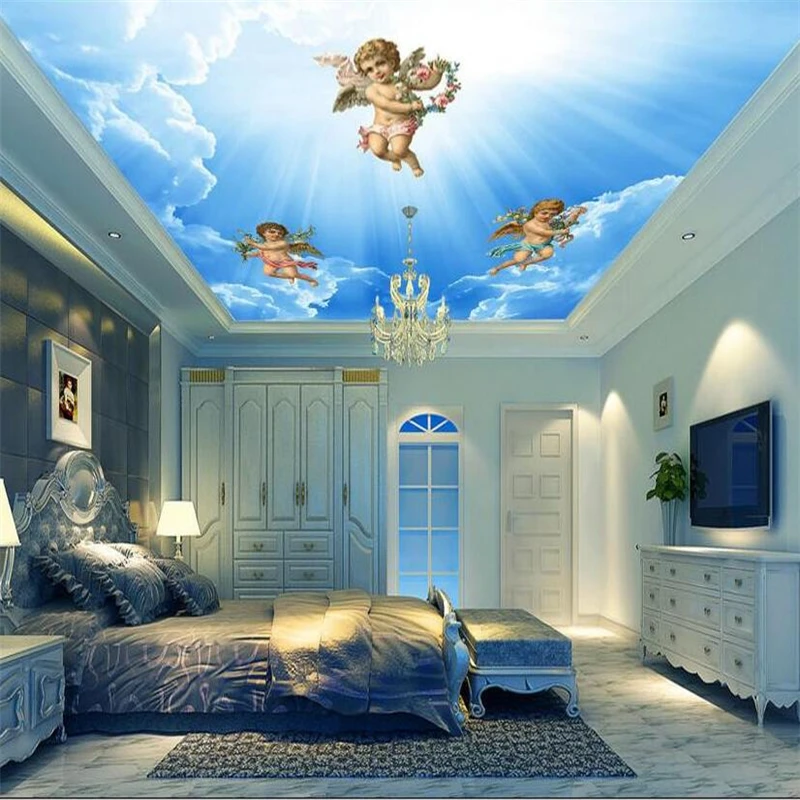 Пользовательские обои 3d Фэнтези Прекрасный Ангел голубое небо и белые облака
