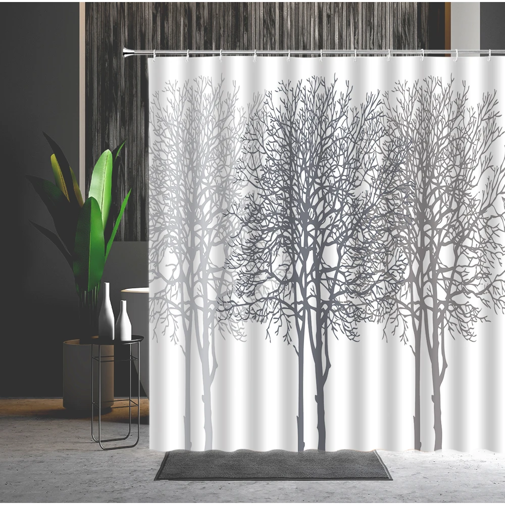 Занавески для ванной комнаты дерево черный белый птица группа простота