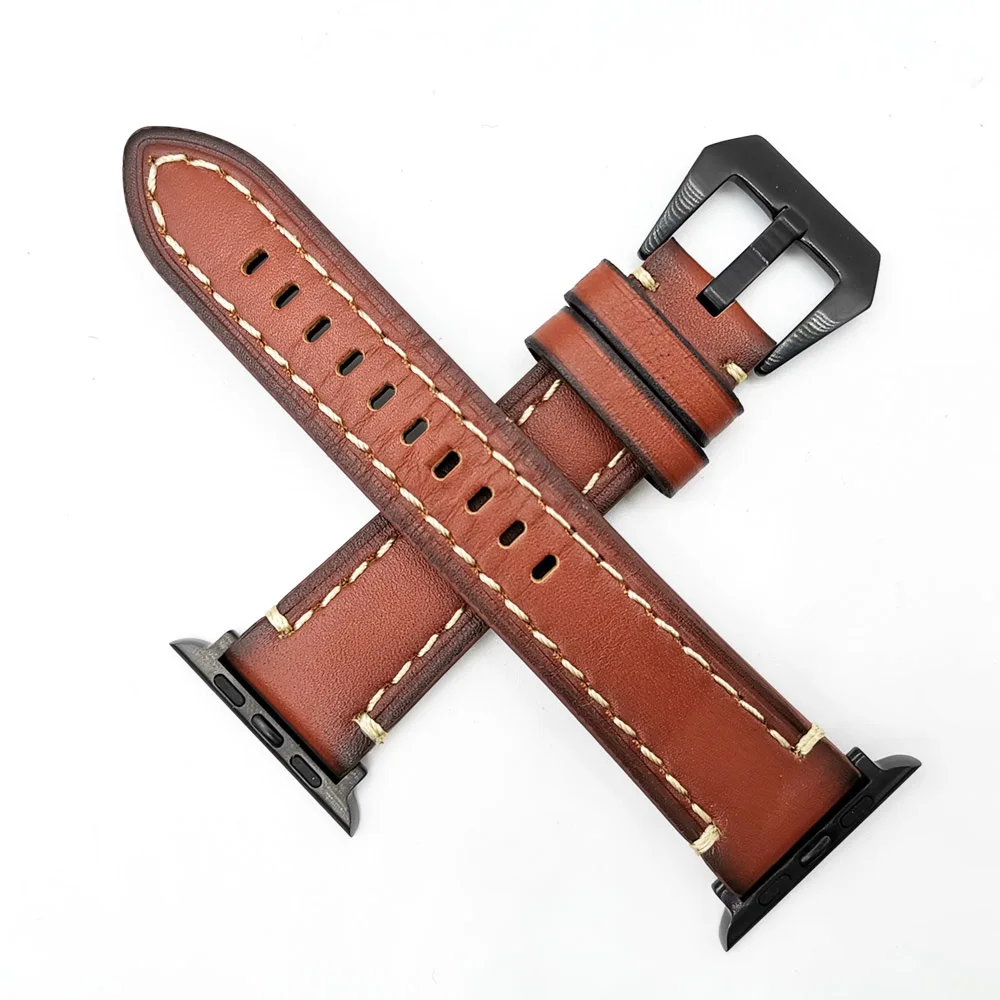 

Ремешок из коровьей кожи для Apple Watch Band 44 мм 40 мм Iwatch Band Series 5 4 3 2 1, коричневый браслет для наручных часов 42 мм 38 мм