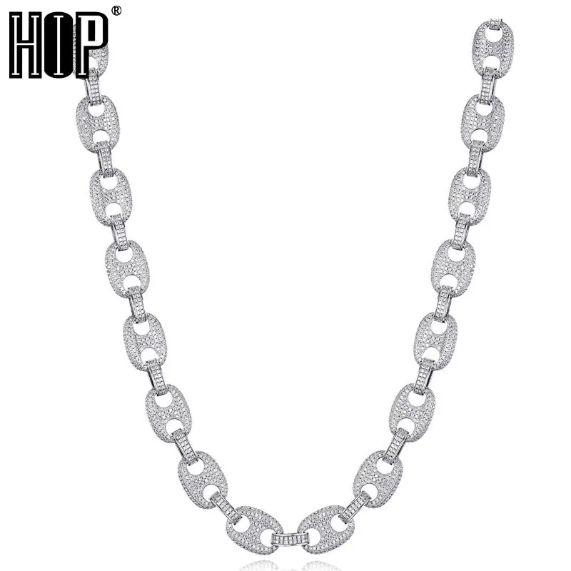 

Hip Hop Coffee Beans Chain Iced Out Bling 12MM CZ Copper Cuban Link Chain Necklace For Men Women Charms Jewelry