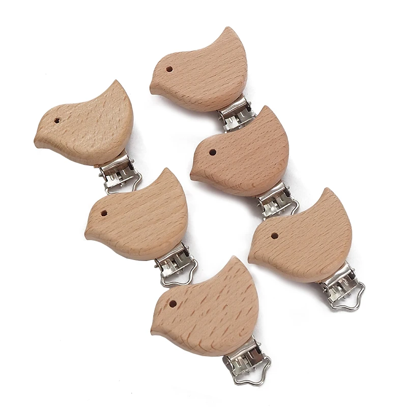 

Chenkai 5PCS Wooden Bird Pacifier Clips DIY Organic Eco-friendly Unfinished Nature Baby Pacifier Rattle Teething Grasping Toy