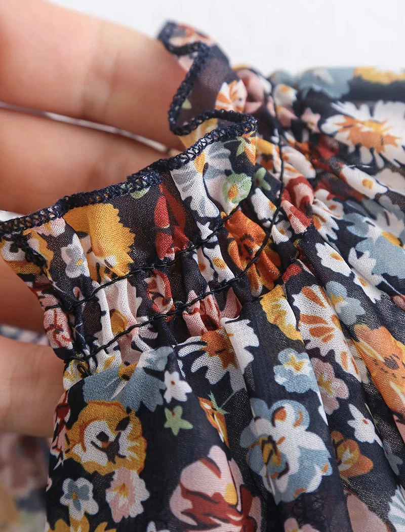 

Summer V Neck Beach Mini Dress Women Boho Floral Print Dresses Ruffle Long Sleeve Beach Party Dresses Female Spring Fall