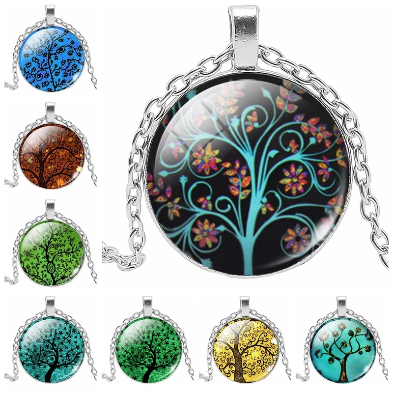2019 Новое дерево жизни Стекло выпуклая круглая Мужская ожерелье для женщин кулон