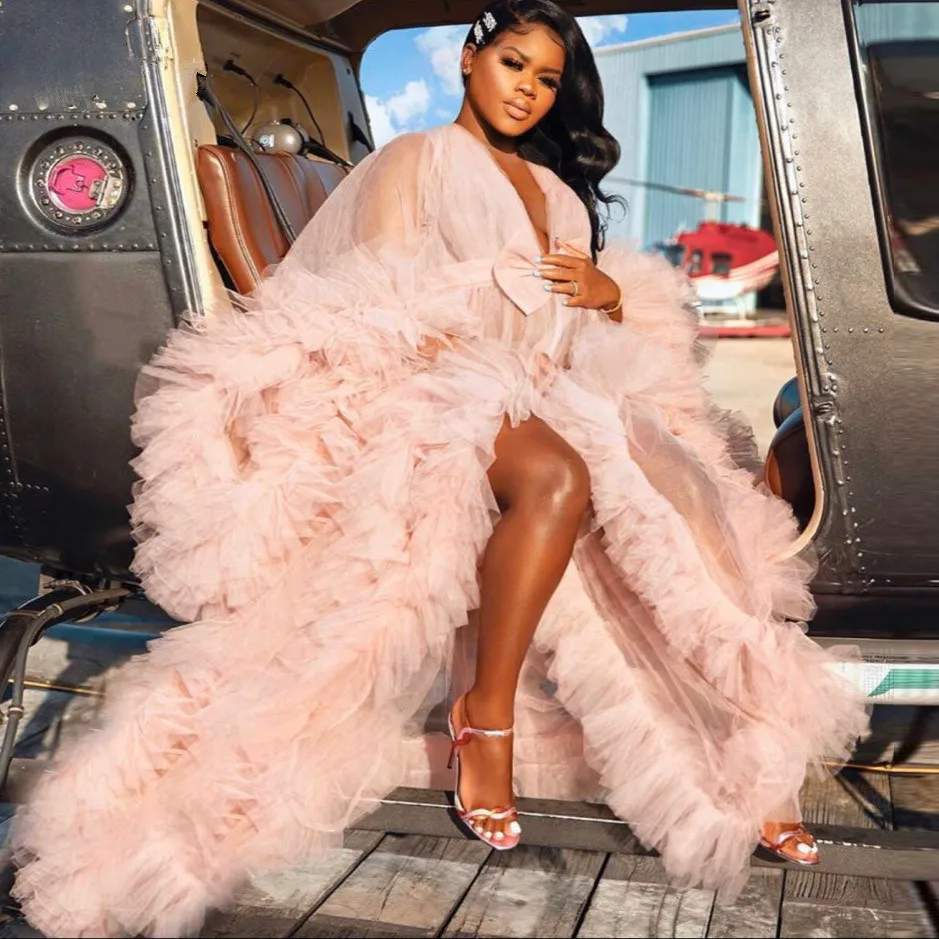 

Сексуальное длинное платье из тюля с оборками для беременных женщин, кимоно, многослойное платье с рюшами, платье для выпускного вечера, пыш...