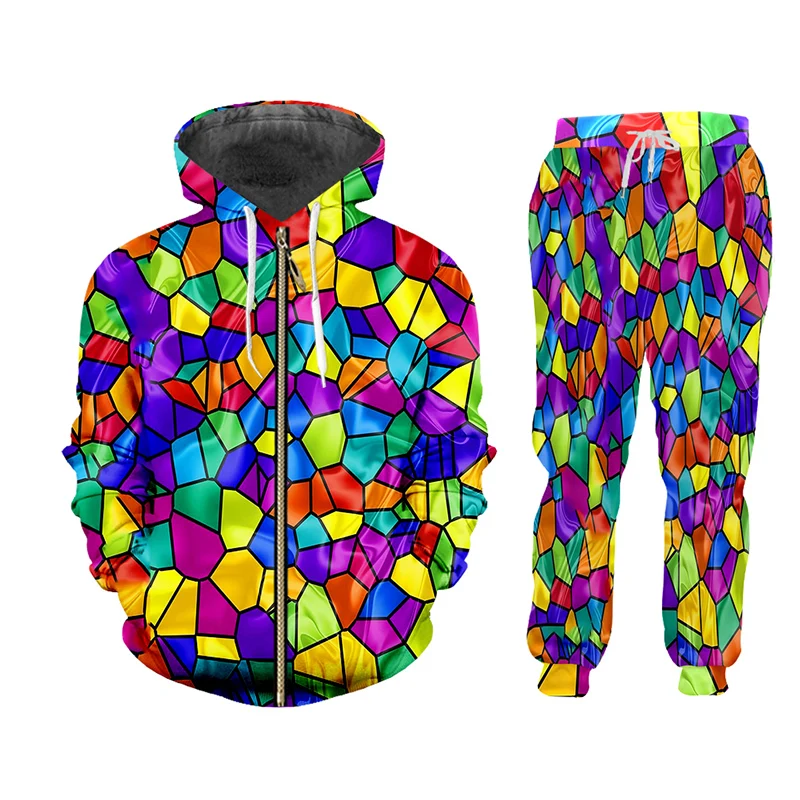 

CJLM 3D Printed Colorful Lattice Casual Fashion Sports Suit Harajuku Male Jacket Loose Large Size Men Suit Dropship Suppliers
