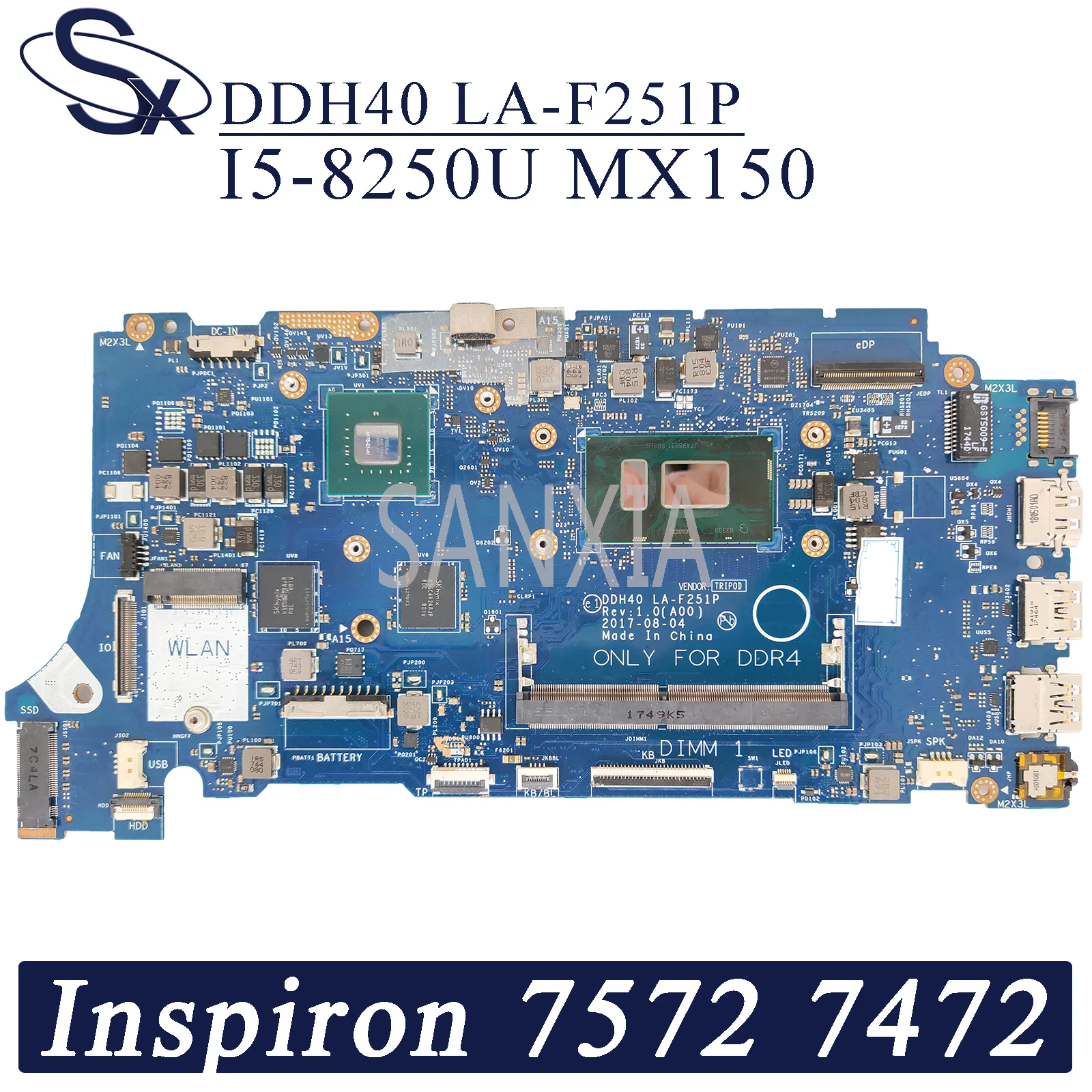 

Материнская плата KEFU DDH40 LA-F251P для ноутбука Dell Inspiron 7572 7472 оригинальная материнская плата I5-8250U MX150
