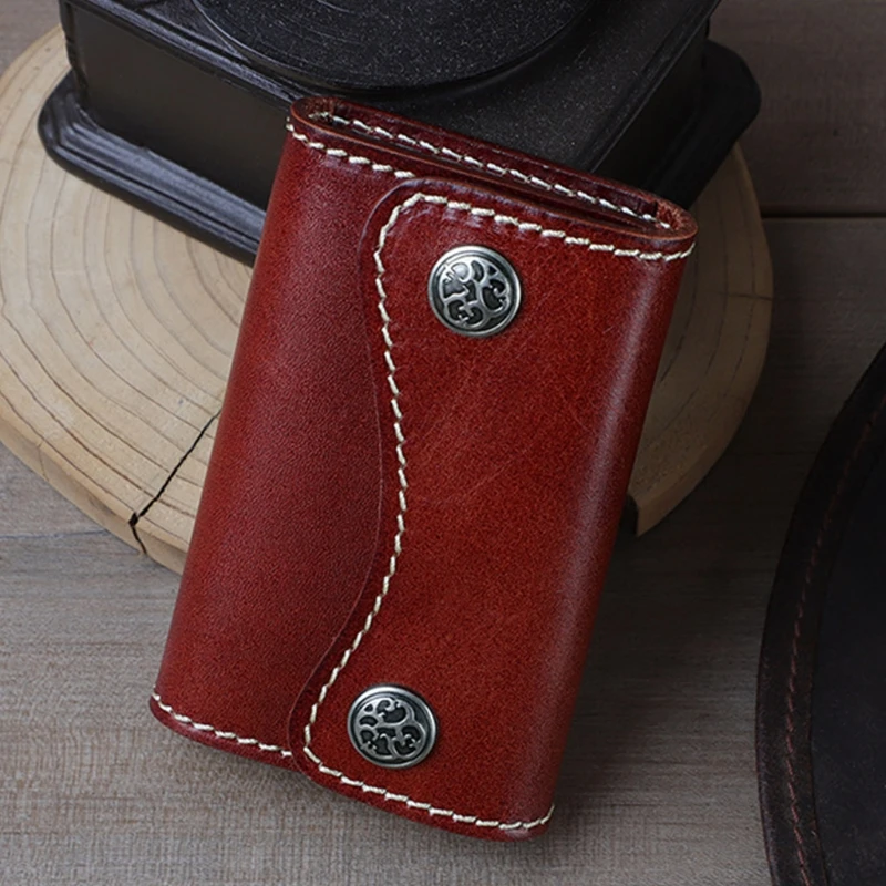 

Portable Leather Keychain Key Wallet 6 Hook Button Closure Case with Card Holder Organizer