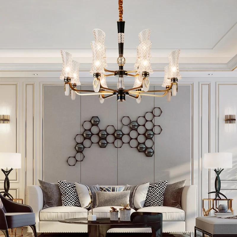 Amazing Copper Chandelier lighting Hotel Glass Lamp Shade chandelier Europe Luxurious Living Room Dining project lustre | Лампы и