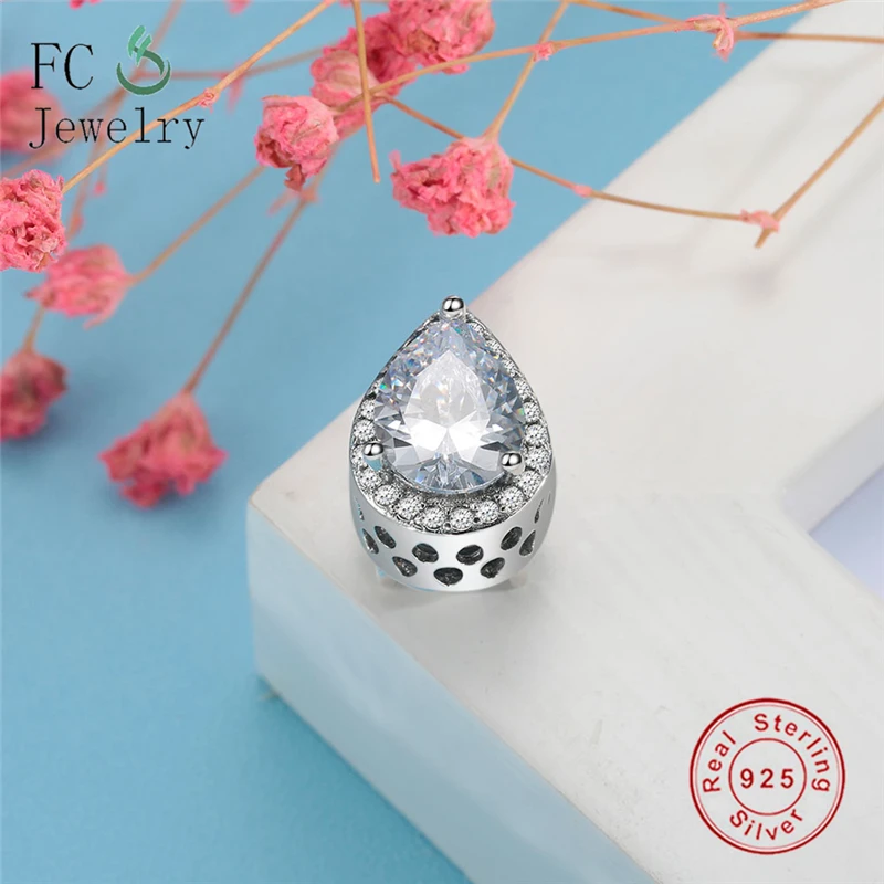 

Authentic Radiant Teardrop Charm Bead With Clear CZ Fit Original Charms Bracelet 925 Sterling Silver Charm DIY Jewelry Making