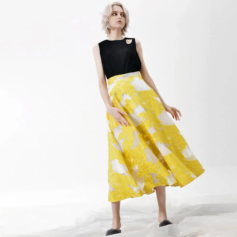 

Новинка 2020, женская модная Тяжелая промышленная юбка средней длины с прозрачной сеткой и трехмерной вышивкой