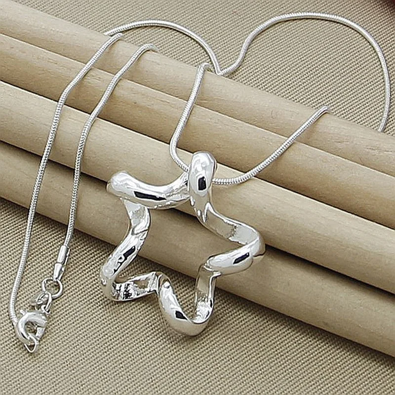 

925 Sterling Silver Starfish Pendant Necklace 18/20/22/24 Inch Snake Chain For Women Fashion Wedding Engagement Jewelry