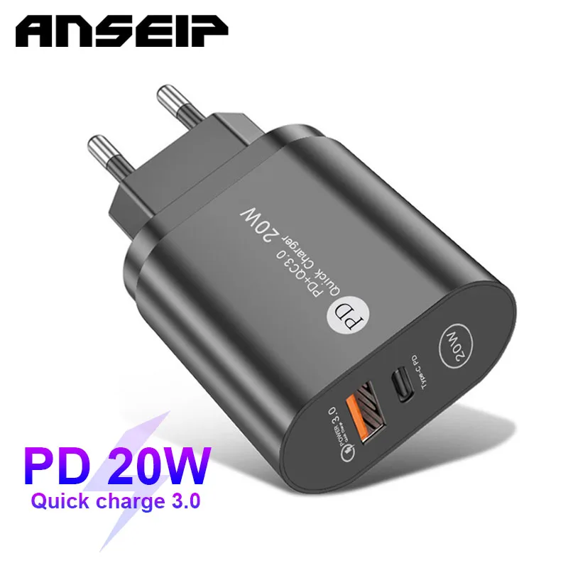 

ANSEIP USB Charger 20W PD Quick Charge USB Type C Charge QC3.0 USB c US EU UK Plug for iPhone 13 12 11 Pro Samsung Xiaomi Huawei