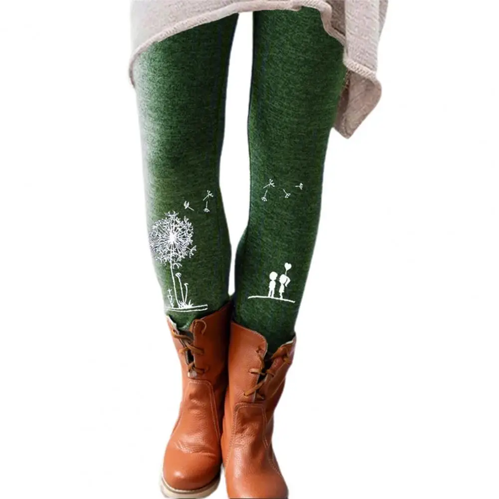 

Fashion Leggings Autumn Bottoms Stretchy Skin-friendly Women Dandelion Print Skinny Tights Trousers