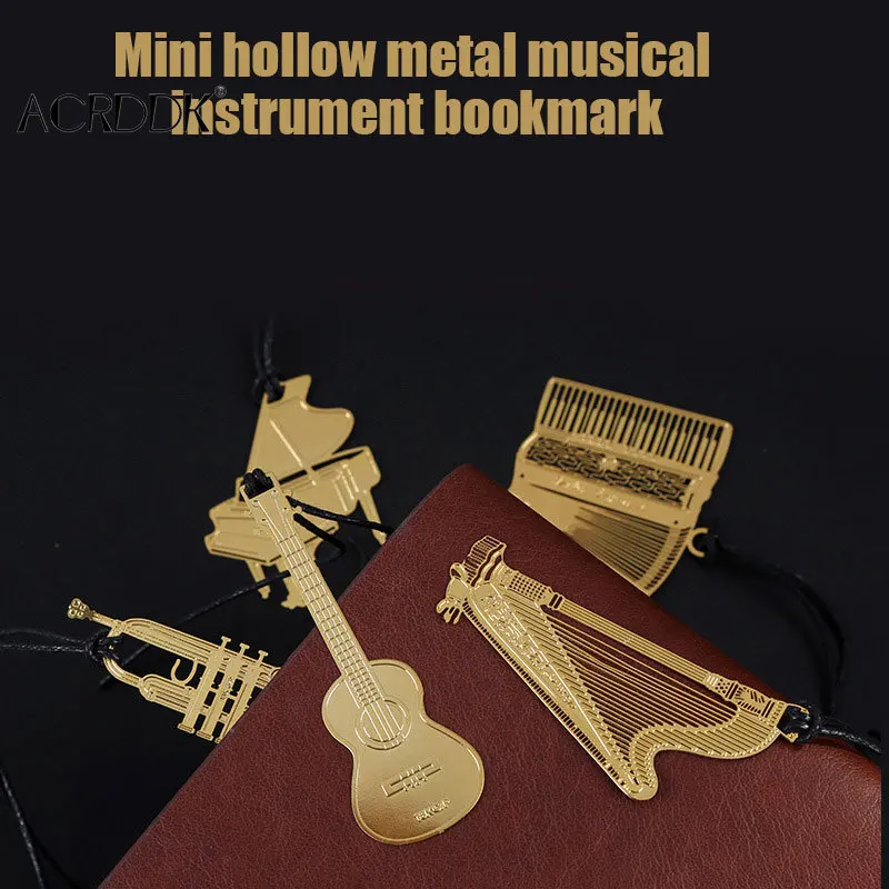 

Mini Hollow Bookmark Metal Musical Instrument with Silky Tassels Stationery Gift For Readers FL