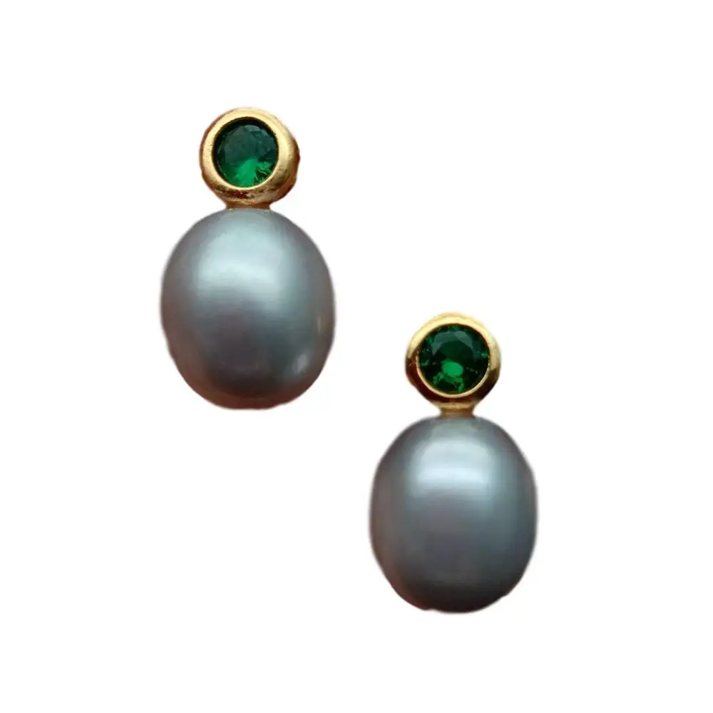 Серьги-гвоздики женские с пресноводным жемчугом и фианитом | Украшения