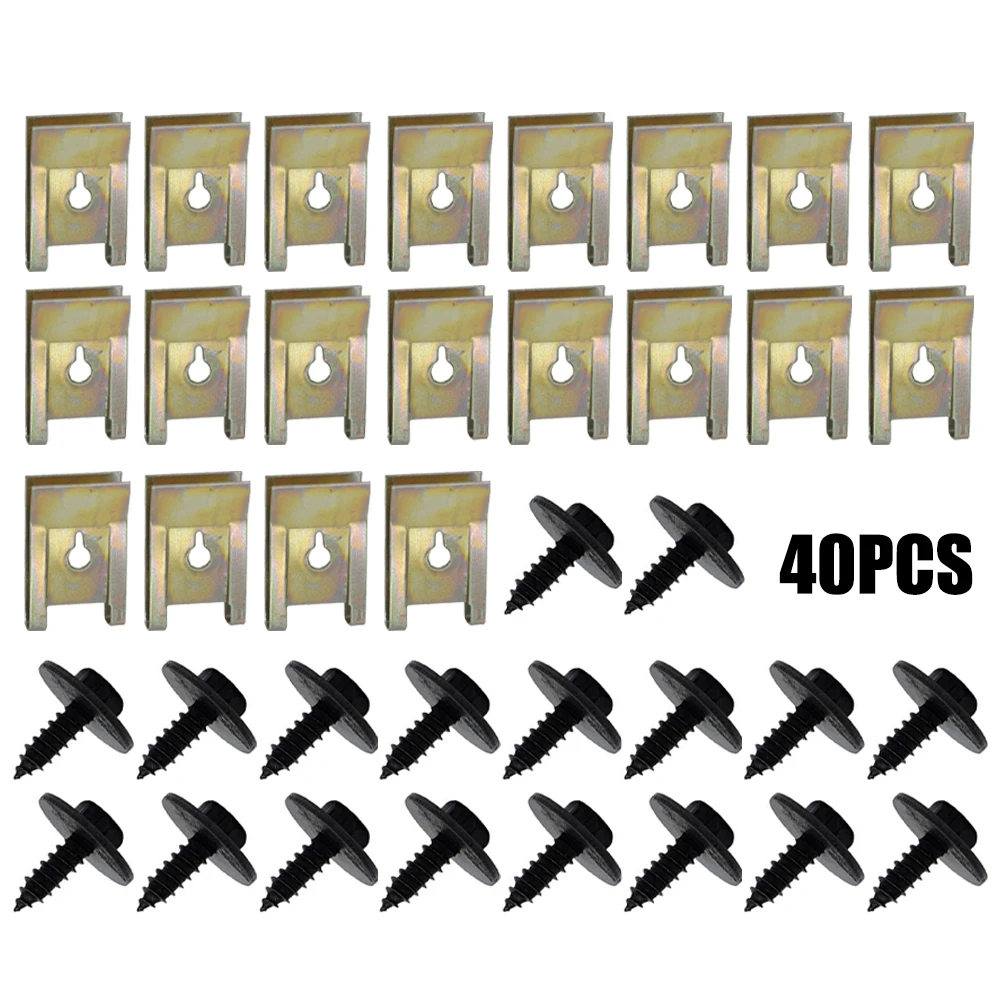 

40pcs Chassis Engine Guard Metal Nut/Screw Washers U-shape Clip Car Fender Bumper Cross Head Screws For BMW E46 E92 E90 F10