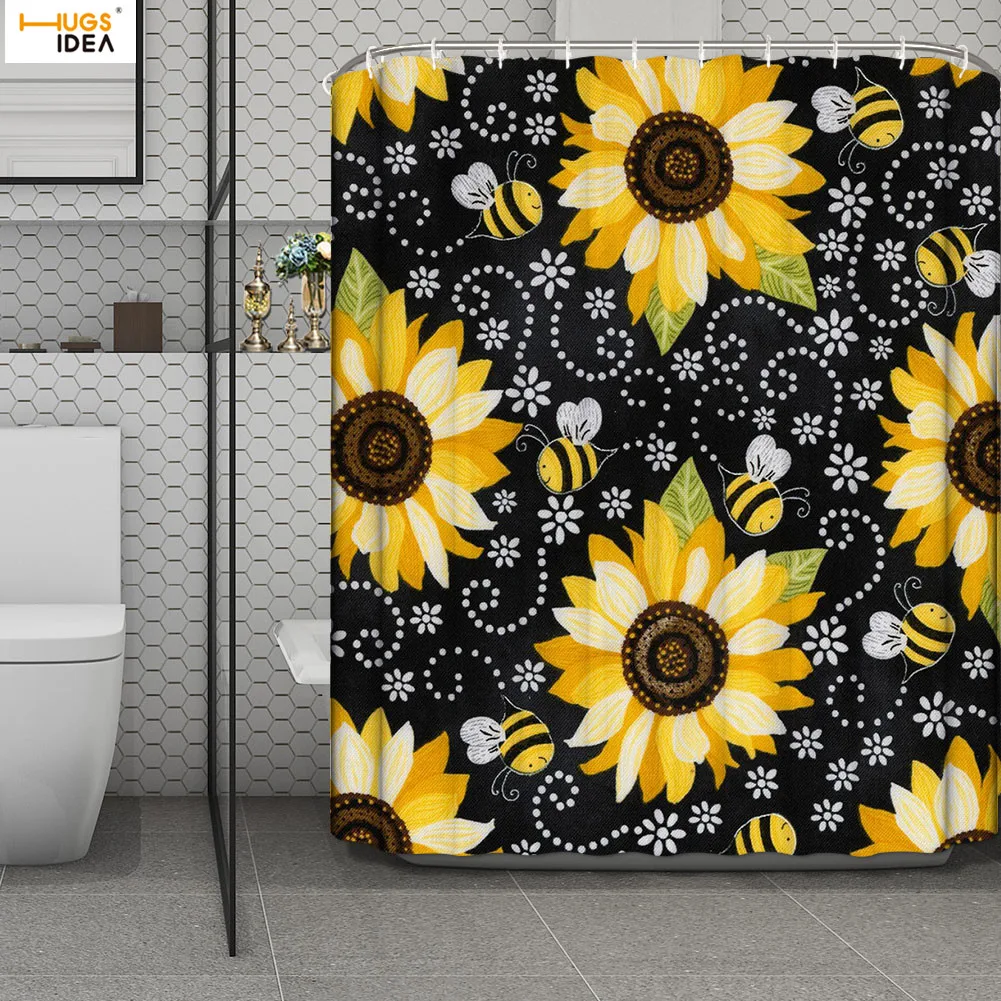 Занавеска для душа в виде подсолнуха декоративная штора из полиэстера с желтыми