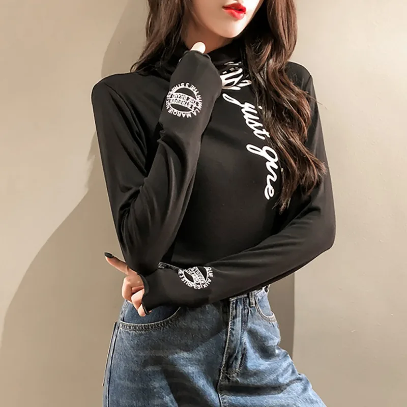 Женская однотонная Повседневная футболка с буквенным принтом модная тонкая