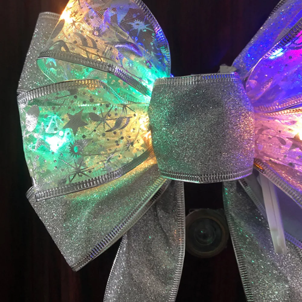 Рождественский светящийся бант бабочка аксессуары красочный серебряные