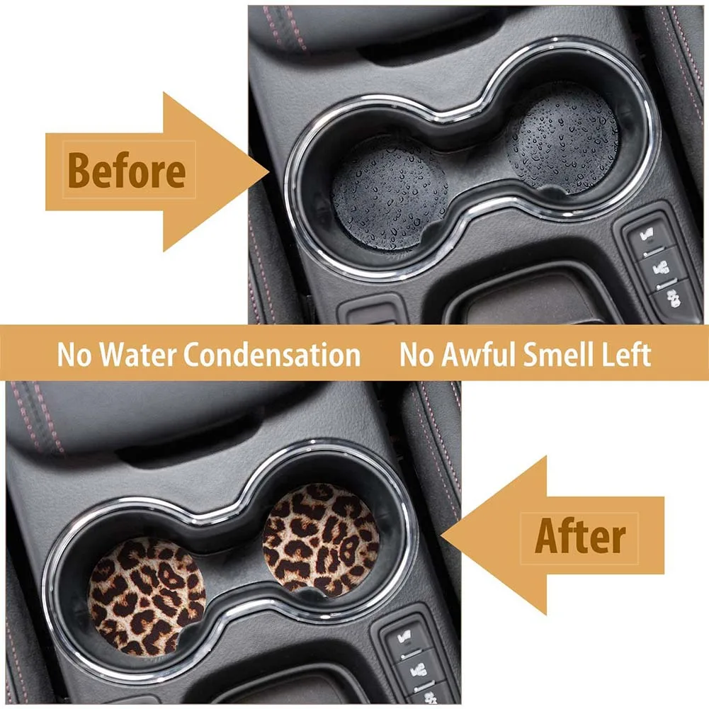 

Auto Coaster 2.56 Inch Leopard Car Coasters Neoprene Cup Coaster Rubber Car Cup Pad Mat for Car Living Room Kitchen Office 4PCS