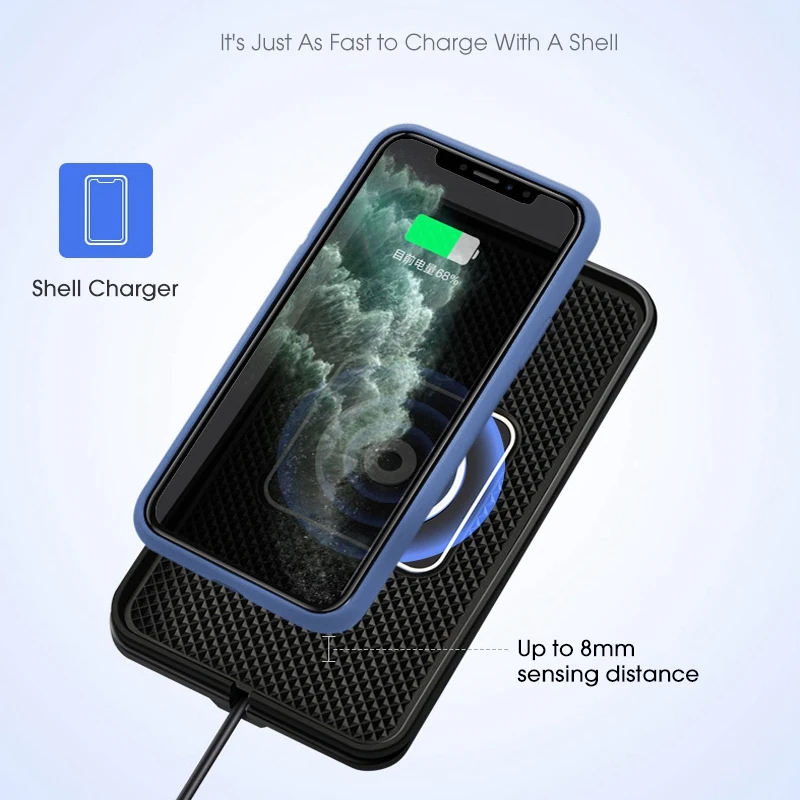 Wireless Car Charger 10W Qi Fast Charging Non-Slip Shockproof Silicone Pad Mat Phone Holder Mount for iPhone 12 /12 Pro |