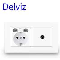 delviz tv wall socket cable interface home decoration 16a grounded with female tv jack146mm86mm eu standard usb power socket