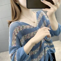 knitted sweater 2021 new spring v neck sexy wild sweater autumn blouse bottoming shirt thin loose women blouse femme pullover