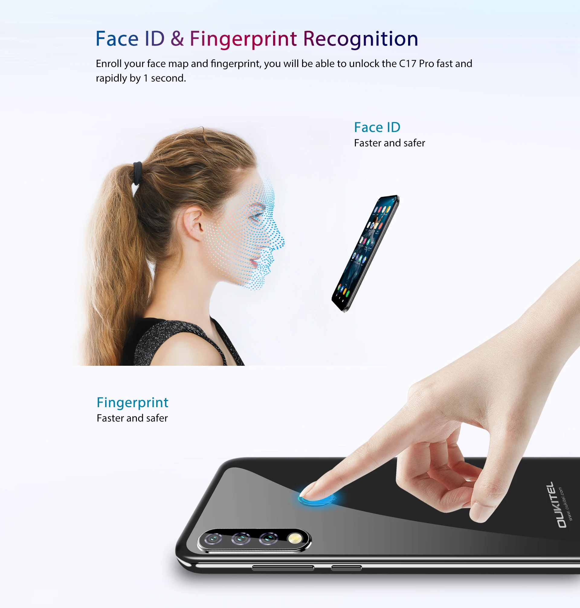 Мобильный телефон OUKITEL C17 Pro 6,3" 19:9 Android 9,0, Восьмиядерный процессор MT6763, 4 Гб ОЗУ, 64 Гб ПЗУ, отпечаток пальца, 3900 мА/ч, тройная камера Sma