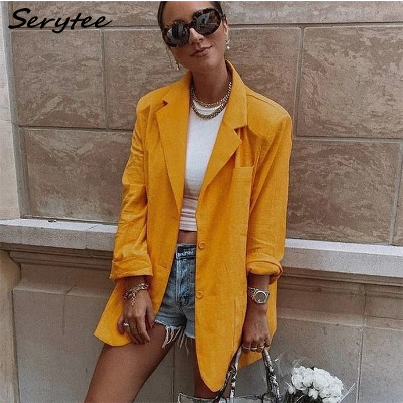 

Serytee Autumn Oversize Loose Green Blazer 2021 Women Sexy Thin Cotton Jacket Female Long Sleeve Single Breasted Padded Coat