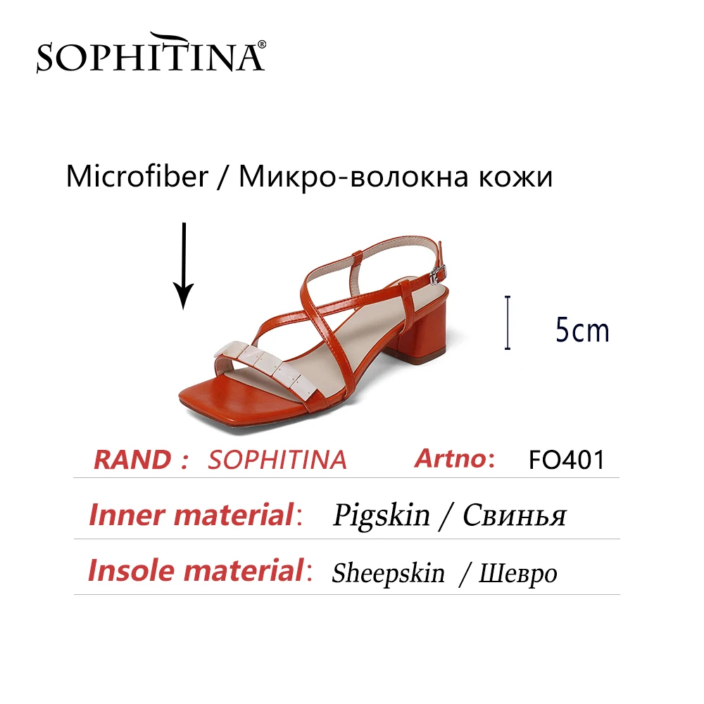 

SOPHITINA Square Heel Concise Women Shoes Sandals Summer Comfortable Dressing New Square Toe Genuine Leather Back Strap FO401