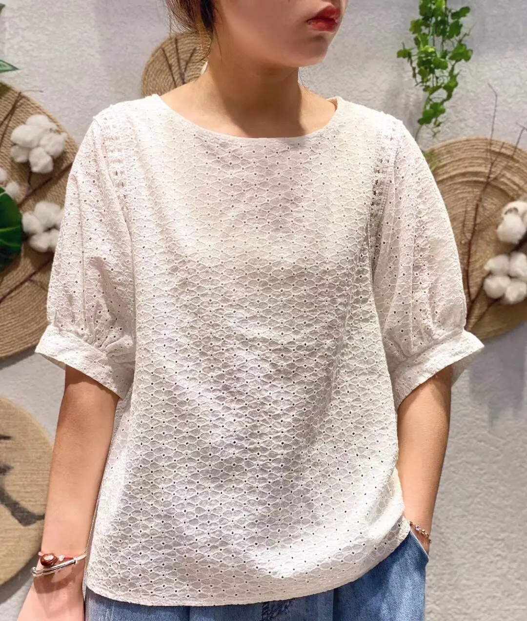 

New Summer Solid Embroidery Hollow Shirt Tops short sleeve Casual wear