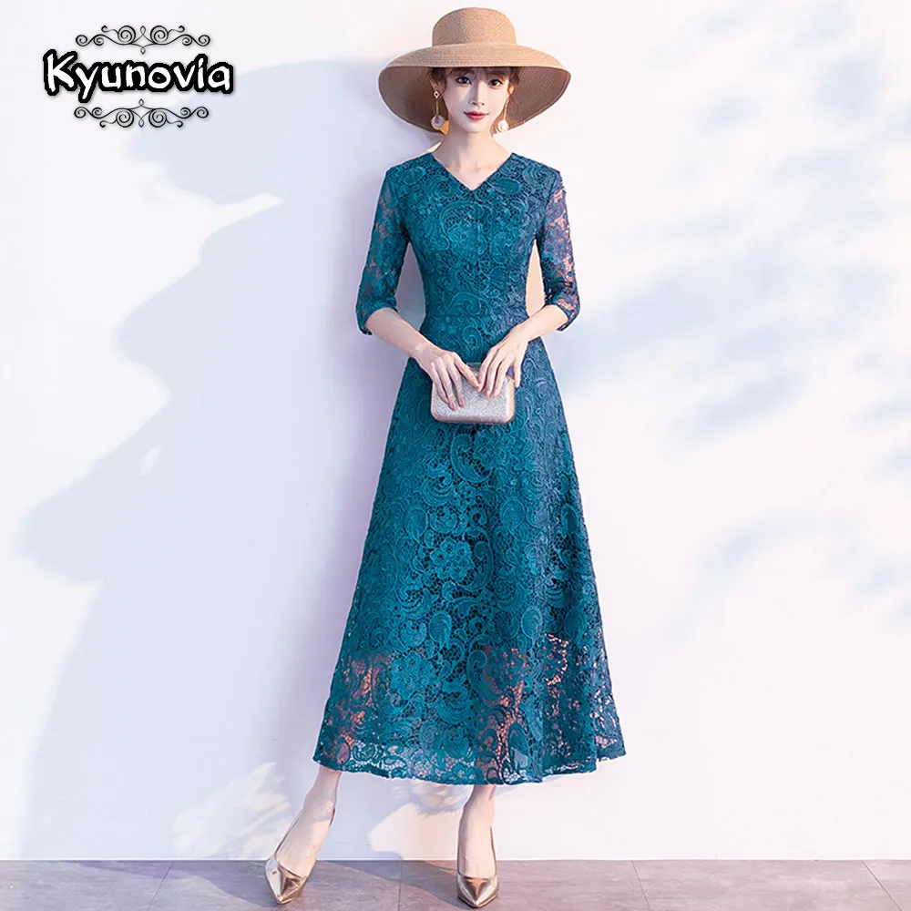 

Lace Half Sleeve Robe De Soiree Fashion Long Evening Dresses Bride Banquet Vintage Ankle-length Party Prom Dress Formal E19