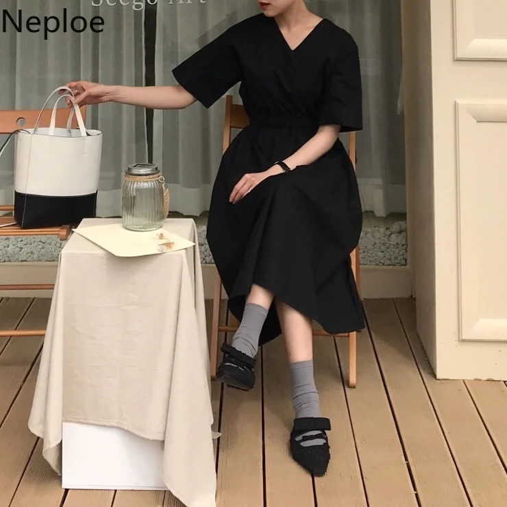 Платье Neploe женское с V образным вырезом однотонное шикарное приталенное в