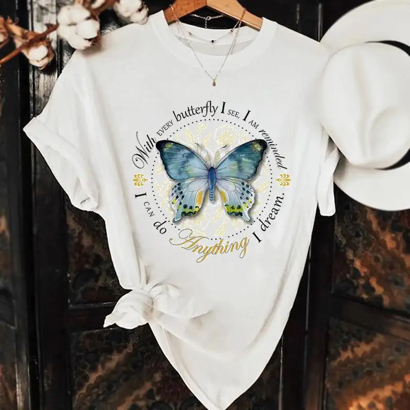 

Letter 90s Trend Sweet Butterfly Women Clothing Fashion Short Sleeve Graphic Tee Female Summer Clothes Top Casual Tshirt T-shirt