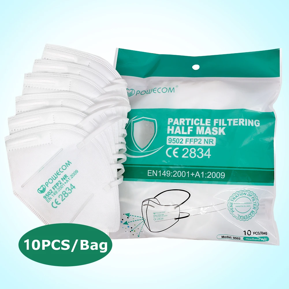 

10Pcs Powecom CE FFP2 Mask Safety Face Mask Headband Style Mask Respirator 95% Filtration Mouth Muffle Cover Genuine ffp2masks