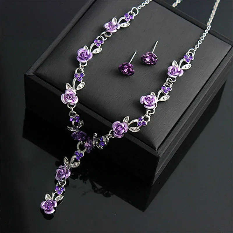 Комплект из колье и серёг с подвеской в виде Розы | Украшения аксессуары