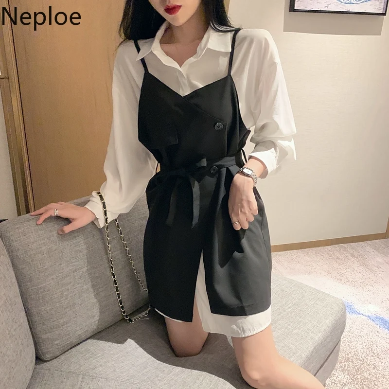 Женский костюм с платьем Neploe комплект из 2 предметов длинная белая рубашка +
