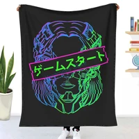 kanji font gamer vaporwave aesthetic throw blanket winter flannel bedspreads bed sheets blankets on cars and sofas sofa cover