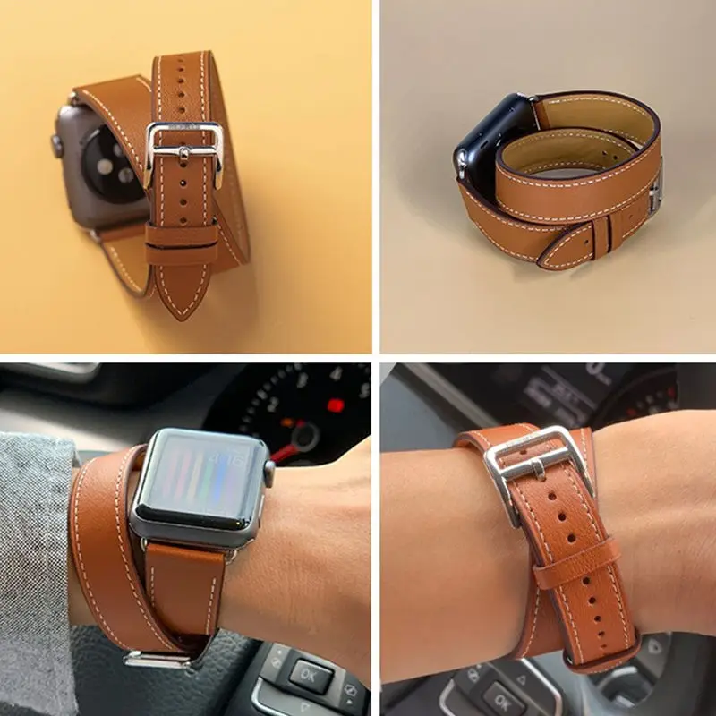 Двойной ремешок для Apple watch band 44 мм/40 мм 42 мм/38 браслет из натуральной кожи наручных