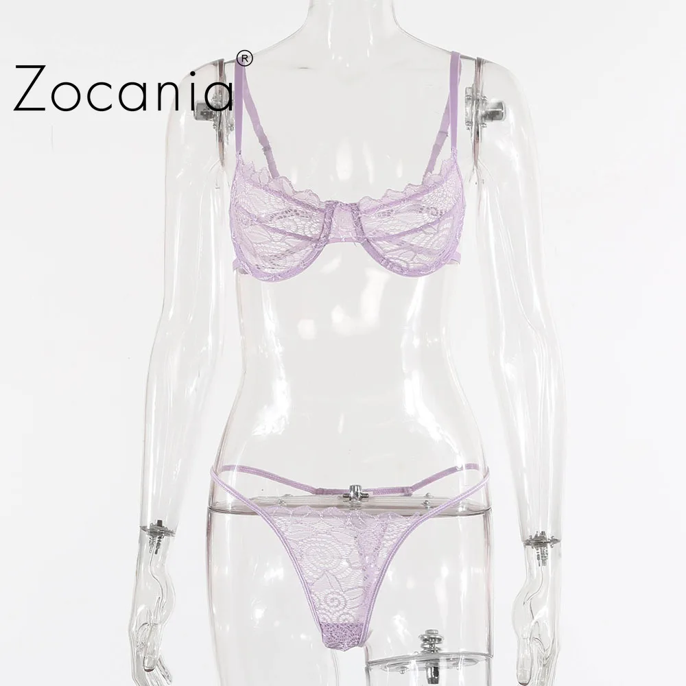 

Perspective Lace Sensual Lingerie Woman Floral Solid Underwear Set Condole Belt Sexy Lingerie Backless Exotic Costumes 2021