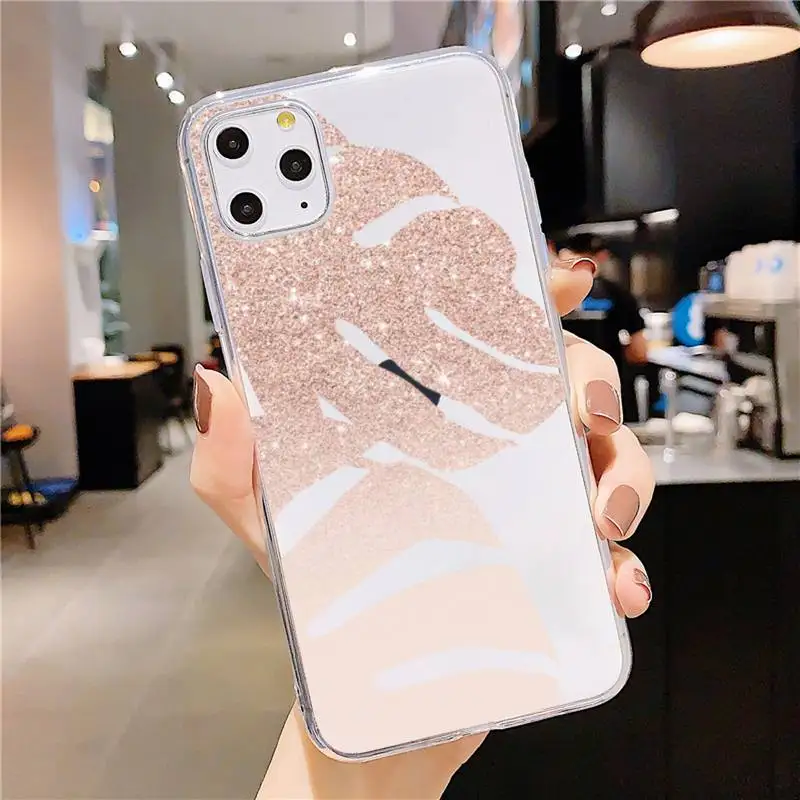 

Leaves & Pineapple retro glitter Phone Case Transparent soft For iphone 5 5s 5c se 6 6s 7 8 11 12 plus mini x xs xr pro max