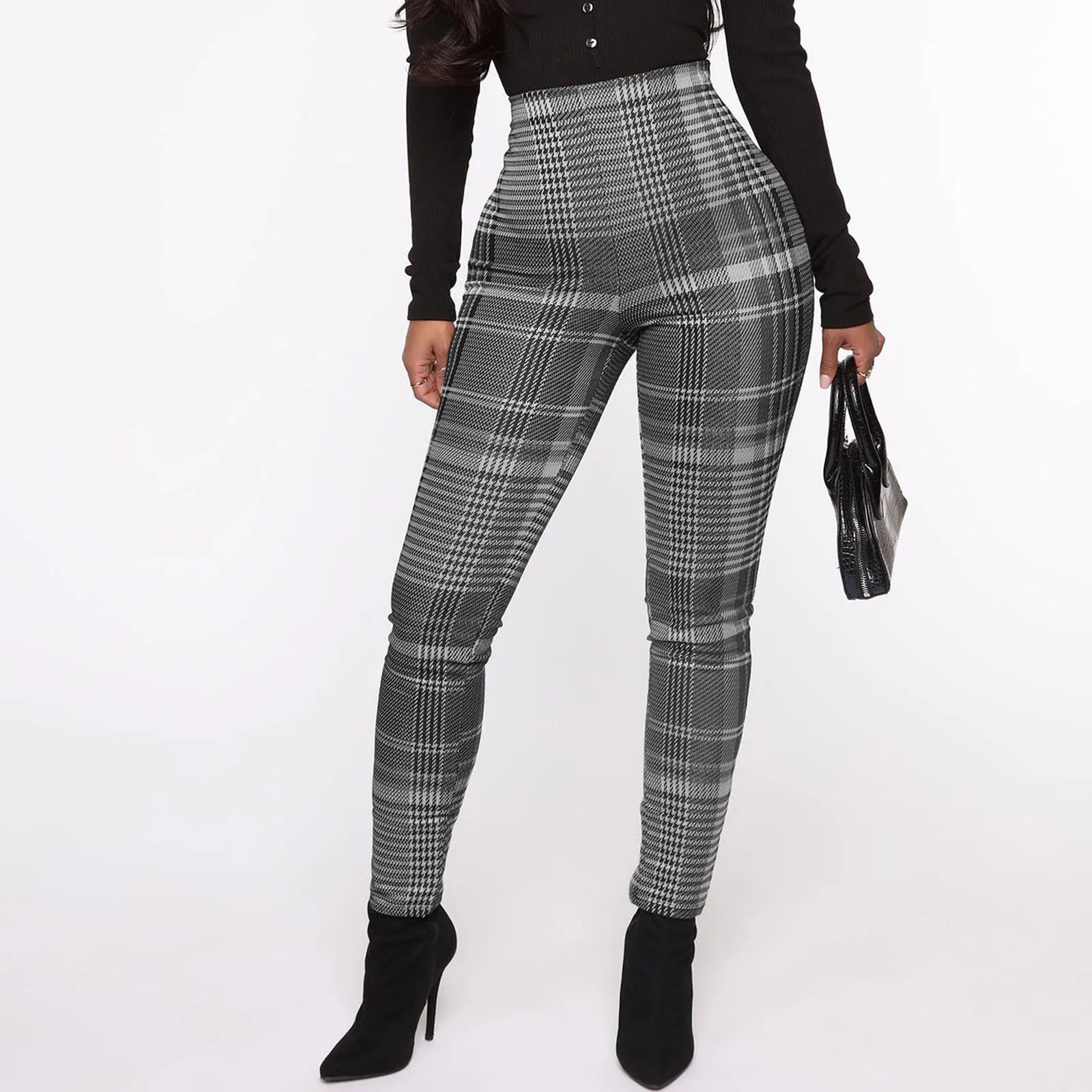 

2021 Fashion Women's High Waist Pants High Street Pencil Pants For Women Girls Outwear Women Plaid Trousers trajes de pantalón