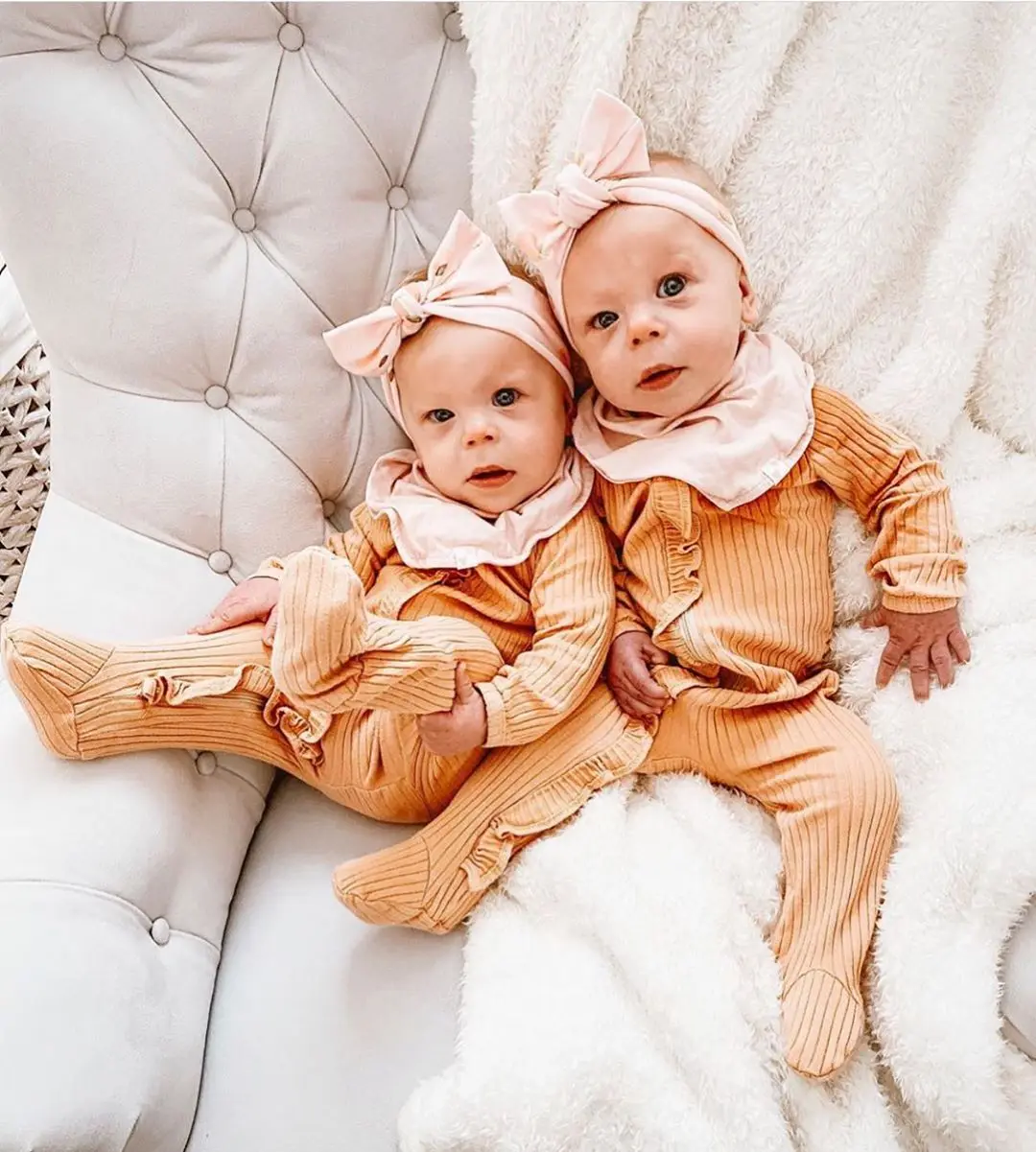 Комбинезон для новорожденных младенцев одежда сна с оборками однотонный Вязаный