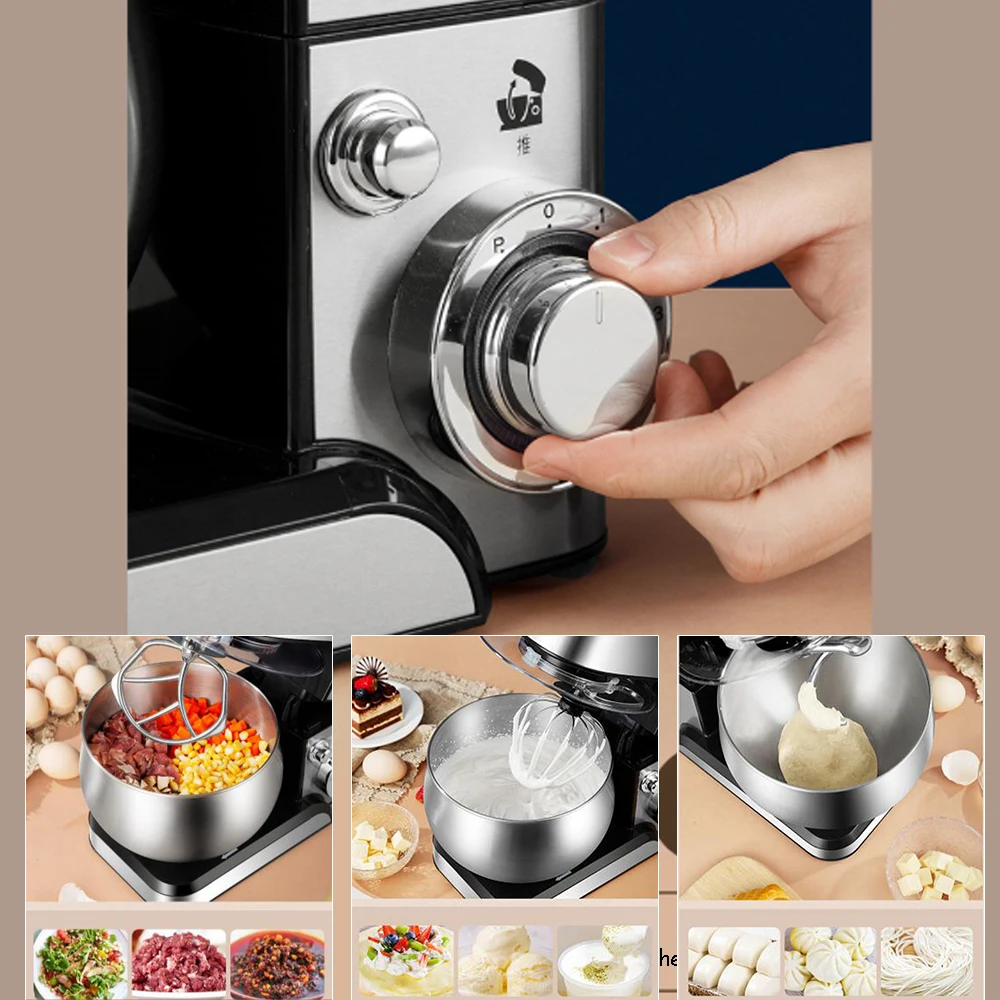 

1200W Electric Whisk multifunction Food Processor Mixer 5.5L Silent Kneading 6 Speed with Stainless Steel Bowl Dough Machine