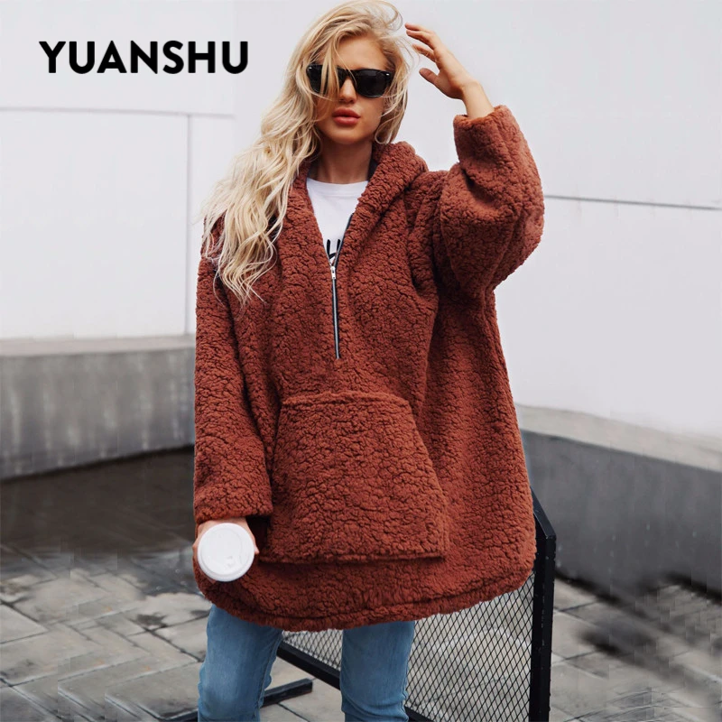 Женская толстовка из искусственного меха YUANSHU толстый теплый Пушистый пуловер