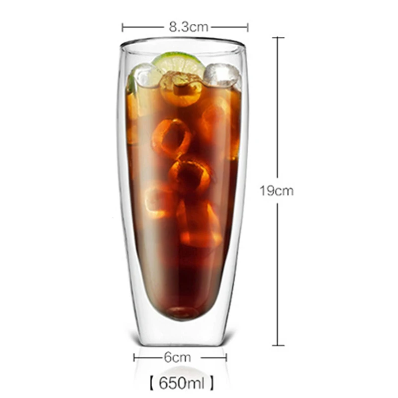 650mL Новинка, 1 шт., 80 мл-650 мл, термостойкая стеклянная чашка с двойными стенками, пиво кофе, чашки с сердцем, кружка для напитков ручной работы, чайная кружка, прозрачная Питьевая Посуда - Цвет: 650mL