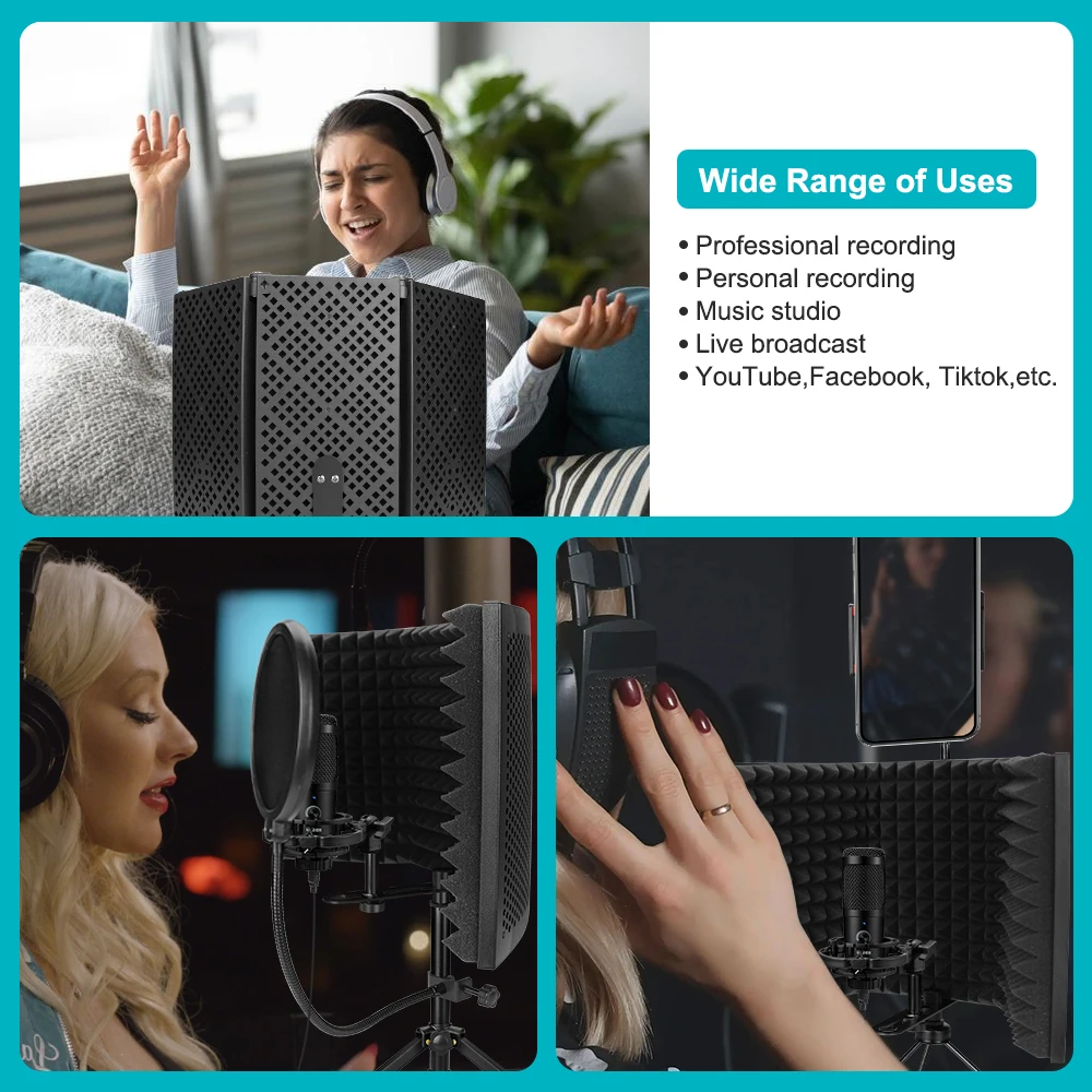 microphone isolation shield with tripod high density foam wind screen foldable isolation cover for microphone recording free global shipping